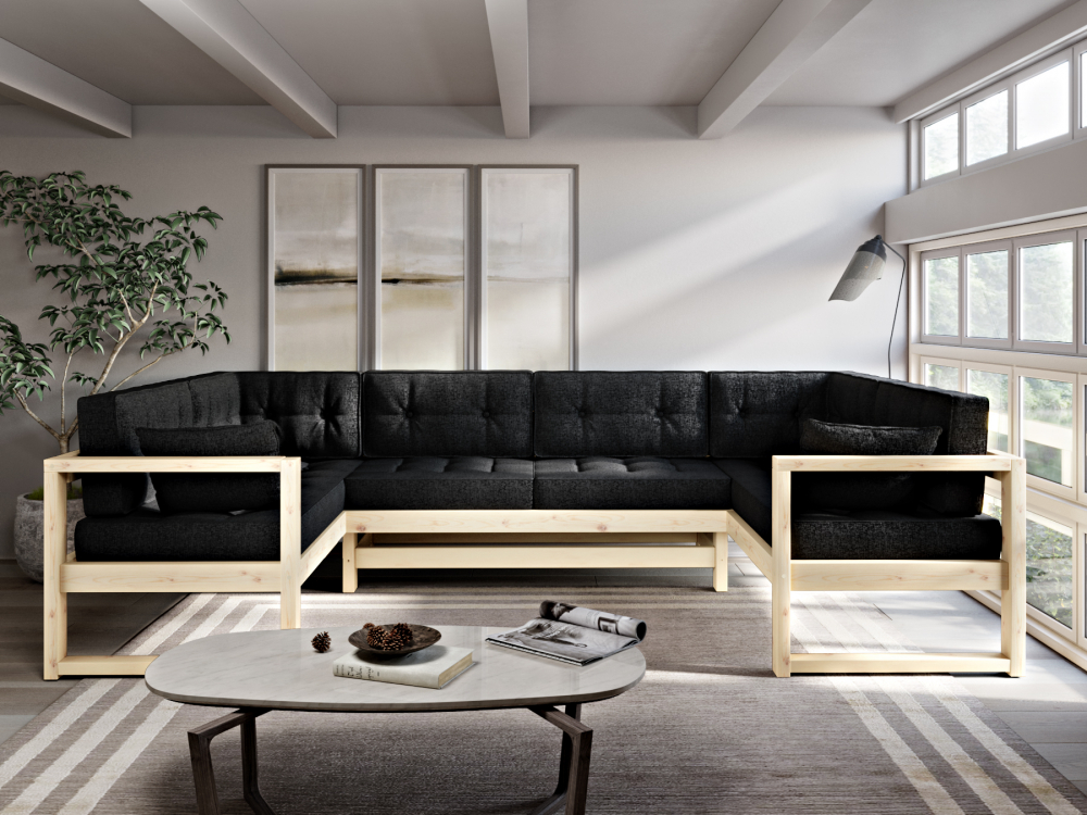 Диван Астер П-образный Textile Сосна Black