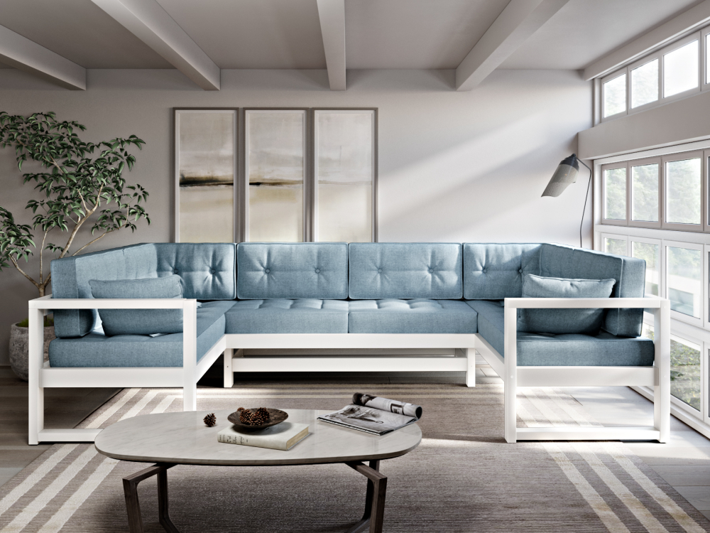 Диван Астер П-образный Textile Белый Blue