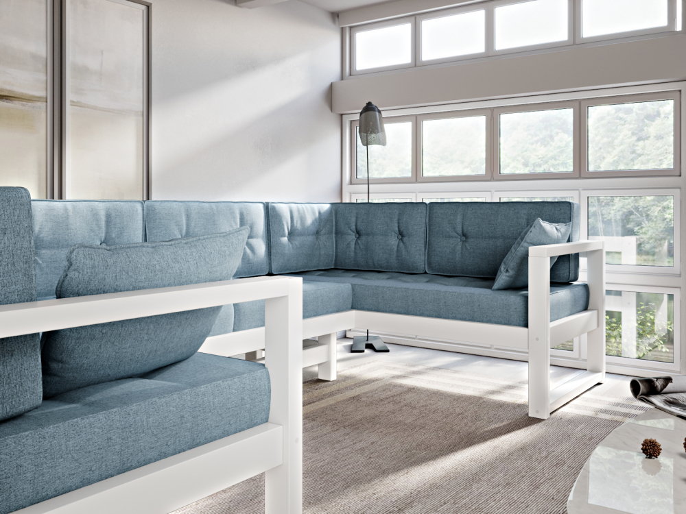Диван Астер П-образный Textile Белый Blue